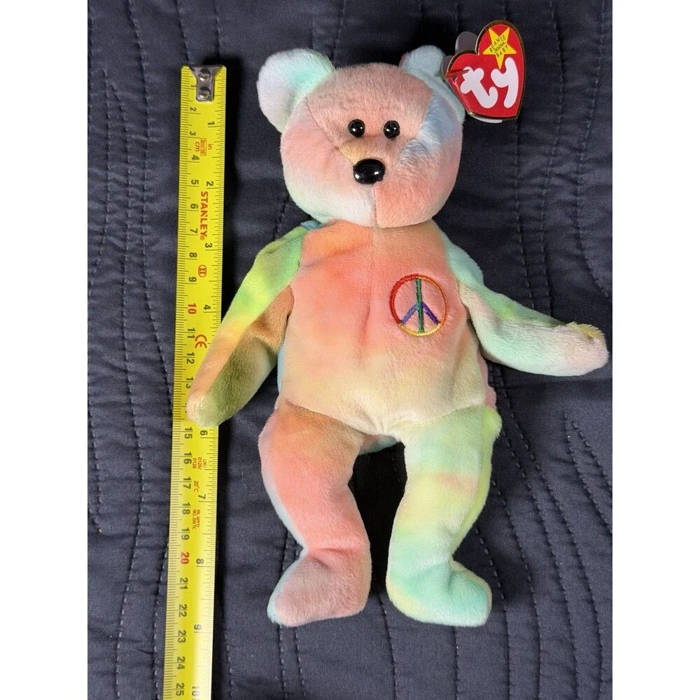 Ty Beanie Baby Peace Bear 1996 Tie Dye Plush w/ Hang Tag Style 0405 Vintage